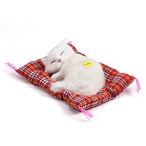 Gato de felpa para dormir de simulación con sonido lindo, cama de felpa suave Gato para dormir Muñeca de peluche Decoración del hogar Regalo popular para niños pequeños(Blanco)