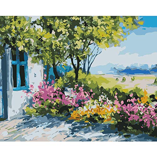 Gbrand Pintura por Números para Adultos y Niños, Flores Frente a la Puerta Pintar con Números por Números Decoración del Hogar, Sin Marco, 40 x 50 cm Sin Marco