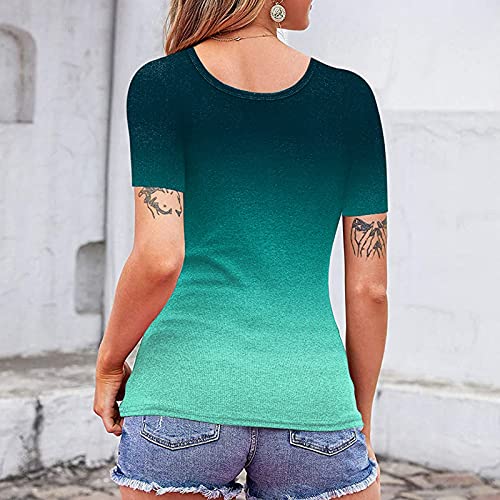 Gebatikt – Camiseta de manga corta para mujer, sexy, corte profundo, elegante, suelta, cuello en V, holgada, para verano, verde, XXL