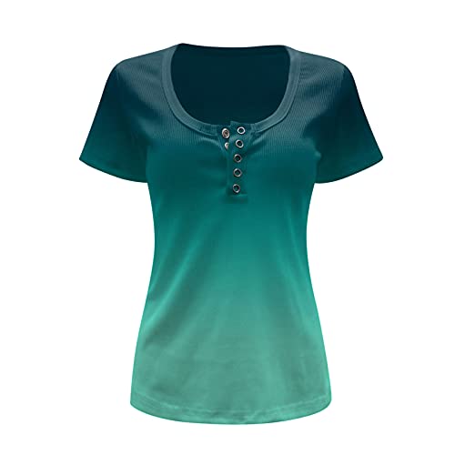 Gebatikt – Camiseta de manga corta para mujer, sexy, corte profundo, elegante, suelta, cuello en V, holgada, para verano, verde, XXL