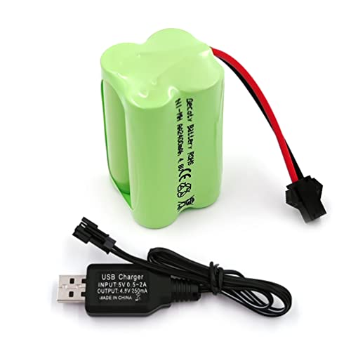 Gecoty® Batería de 4,8 V Ni-MH, 2400 mAh AA recargable (no AAA) con conector SM, adecuada para juguetes teledirigidos, herramientas eléctricas, electrodomésticos, con cable de carga USB.