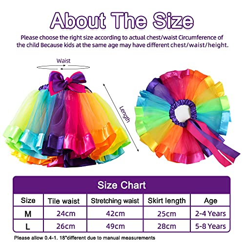 GEEKEO Falda Tutu Arcoiris para Niña, Disfraz Unicornio Niña con Falda Tutu Tul Colores Diadema Unicornio para Niñas Regalo De Cumpleaños,Ballet Baile,Fiesta de Cosplay Carnaval (2-8 años) (L,28CM)