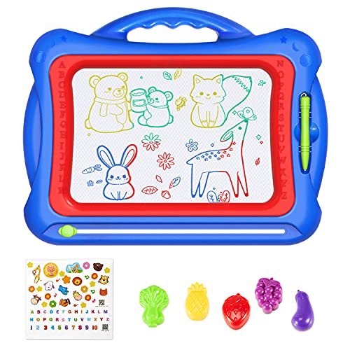 Geekper Pizarra magnética Infantil, 41 x 33cm Grande Magnético Pintura de la Escritura Doodle con 5 Sellos y Pegatinas Juguetes Educativos para Niños Mayores de 3 Años