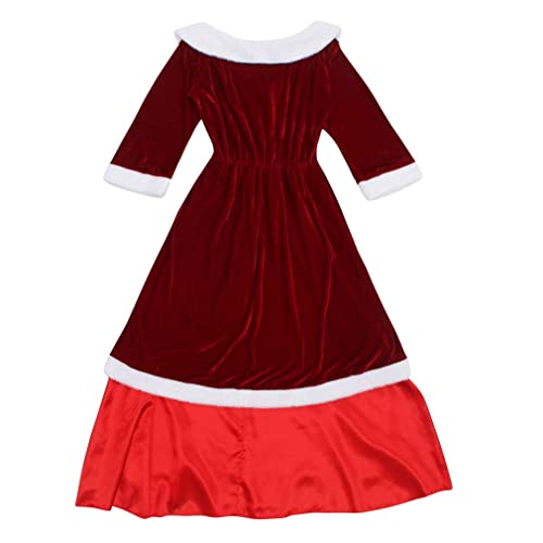 GEMVIE 3 piezas Disfraz de papa noel Disfraz de Madre Navidad Vestido con cuello en V Patinadora Princesa Manga larga Sash Sombrero Pompón Retro Felpa Lujo Mujer Adulto (XL)