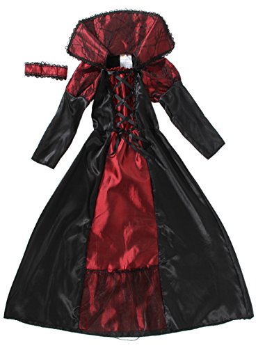 GEMVIE Disfraz de Vampiro para Niña ，Vestido y Accesorios para Niñas para Halloween Carnaval,Cosplay Twilight，Disfraz de Princesa Reina Vampiresa (4-6 años)