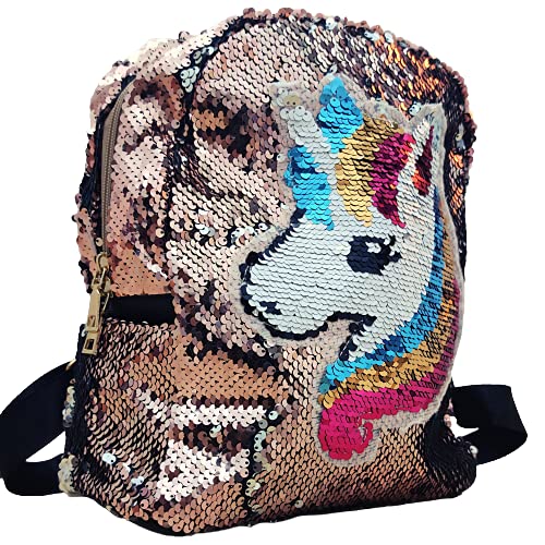 Genérico Mochila niña infantil lentejuelas, mochila para niñas pequeñas de todas las edades, mochila unicornio con lentejuelas (Champán)