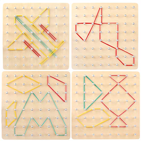 Geoboard de Madera, 8x8 Tablero Geometría Geoboard Creativo Rompecabezas de Formas Inspire la Imaginación y Creatividad de Los Niños, 23Tarjetas de Actividad, 50Bandas de Goma, 1Lorrador, 1Lápiz