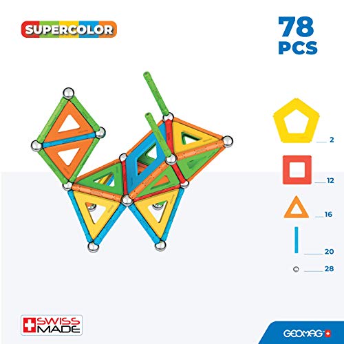 Geomag- Construcción Magnéticos, Color Azul, Verde, Amarillo, Naranja, Rojo, 78 pz (1)