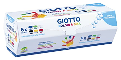 Giotto-218951 Estuche 6 botes pintura a dedos, 100 ml cada uno, colores surtidos, Multicolor (534100)