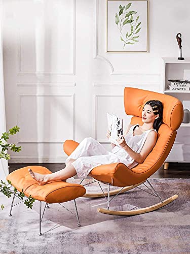 GJHK Silla Mecedora de Ocio Silla Mecedora reclinable nórdico de Lujo balcón Sala de Estar jardín Patio Ocio sofá Perezoso, Naranja 87x74x101cm