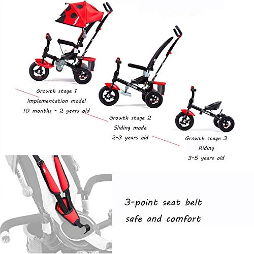 GJJSZ Triciclo para niños Triciclo 3 en 1 Cinturón de Seguridad de 3 Puntos 10 Meses a 5 años Cochecito de bebé Triciclos para niños Plegables Desmontables y Ajustables con asa para Padres,Rojo