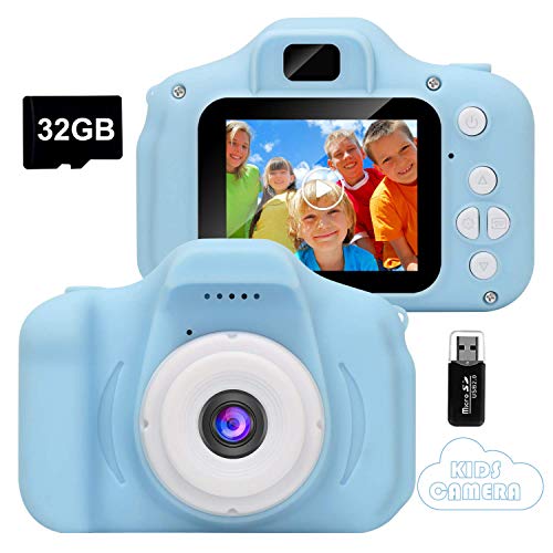 GlobalCrown Cámara para niños,Mini Digital Recargable Cámara Video Prueba de Golpes Regalos para niños de 3 a 8 años, 8MP HD Pantalla de 2 Pulgadas para Jugar al Aire Libre (32GB Tarjeta incluida)