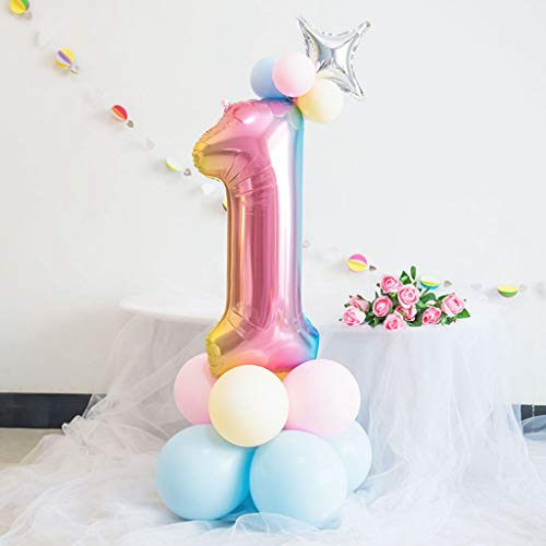 Globos con el número 11 con el número 11, arco iris, 11 números, 80 cm, XL, para niña, niño, hinchables, forma de corazón, helio, estrella, cumpleaños, fiesta, decoración