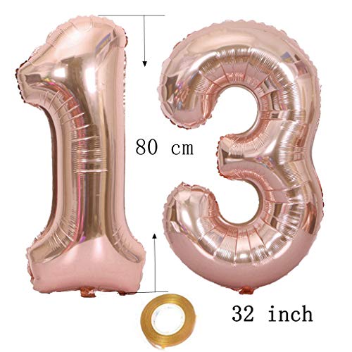 Globos con el número 13, número 13, color oro rosa para niña, globos de 13 cumpleaños, globos de 13 cumpleaños de color oro rosa con número 13, globos grandes de 32 pulgadas