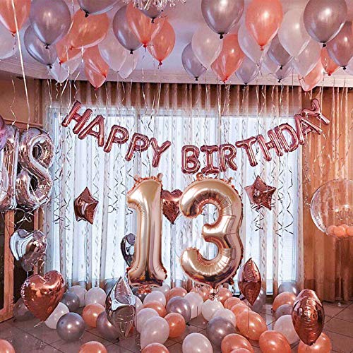 Globos con el número 13, número 13, color oro rosa para niña, globos de 13 cumpleaños, globos de 13 cumpleaños de color oro rosa con número 13, globos grandes de 32 pulgadas