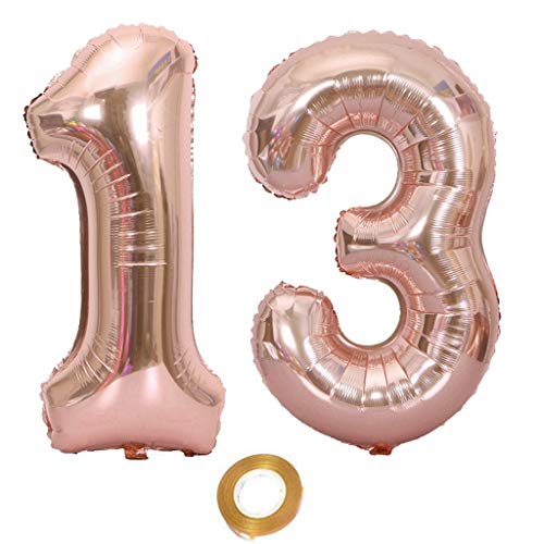 Globos con el número 13, número 13, color oro rosa para niña, globos de 13 cumpleaños, globos de 13 cumpleaños de color oro rosa con número 13, globos grandes de 32 pulgadas