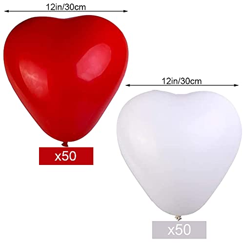 Globos de CorazóN Rojo Blanco,Amor Globos de Corazón de Boda, Globo de Corazón Romántico Para Aniversario De Boda, Adecuado para el Día de San Valentín, Bodas, Fiestas(100 Piezas)