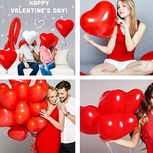 Globos de CorazóN Rojo Blanco,Amor Globos de Corazón de Boda, Globo de Corazón Romántico Para Aniversario De Boda, Adecuado para el Día de San Valentín, Bodas, Fiestas(100 Piezas)