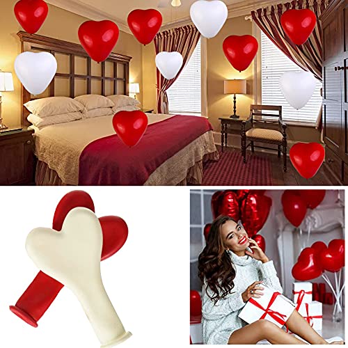 Globos de CorazóN Rojo Blanco,Amor Globos de Corazón de Boda, Globo de Corazón Romántico Para Aniversario De Boda, Adecuado para el Día de San Valentín, Bodas, Fiestas(100 Piezas)