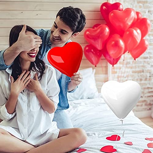 Globos de CorazóN Rojo Blanco,Amor Globos de Corazón de Boda, Globo de Corazón Romántico Para Aniversario De Boda, Adecuado para el Día de San Valentín, Bodas, Fiestas(100 Piezas)