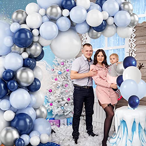 Globos De Cumpleaños Chico, Kit de Guirnalda de Globos de Azul, Blanco y Plateado, Arco para Globos de Látex con Cinta de Globos para Decoracion Cumpleaños Chico