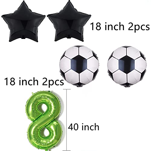 Globos de fútbol para 8º cumpleaños con número 8, color verde, balón de fútbol negro, estrella para niños, niñas, jóvenes, 8 años