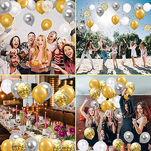 Globos Dorados 60 Piezas Globos de Confeti Dorado Plateados Blancos Globo de Helio de Látex Cumpleaños Boda Bautismo Comunión Fiesta de Graduación Decoración Oro y Plata Conjunto de Globos