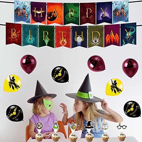 Globos Harry Potter Cumpleaños Fiesta Decoración Wizard Globos Feliz Cumpleaños del Pancarta Adorno de Tarta para Niños Mago Decoraciones de Cumpleaños