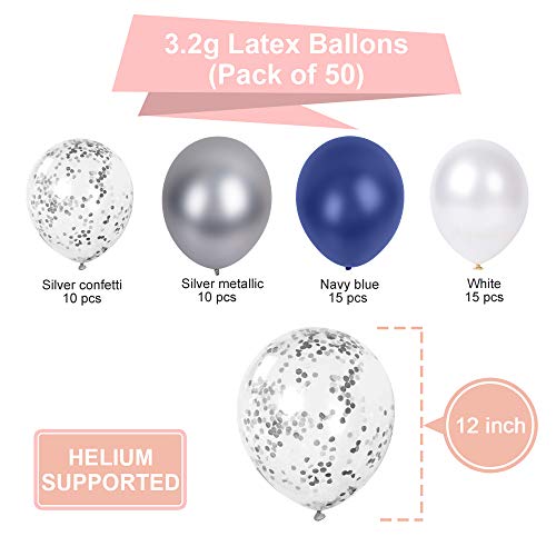 Globos SKYIOL 50 piezas 30 cm Azul Blanco Plata Metalizado Confeti Helio Globo de Látex Como Fiesta Celebración Decoraciones para Niños Cumpleaños Boda Baby Showers Graduación Día de San, Set 3