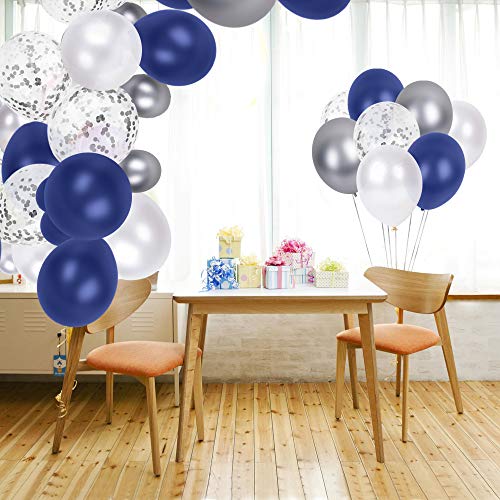 Globos SKYIOL 50 piezas 30 cm Azul Blanco Plata Metalizado Confeti Helio Globo de Látex Como Fiesta Celebración Decoraciones para Niños Cumpleaños Boda Baby Showers Graduación Día de San, Set 3