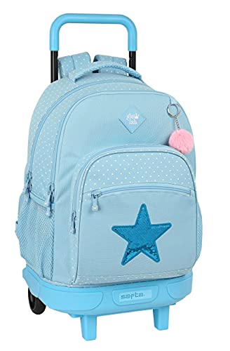 Glowlab Mochila Safta Escolar con Carro Incluido y Espalda Acolchada Star, 330x220x450 mm, Azul Claro