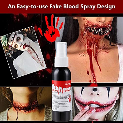 Go Ho Spray de maquillaje de sangre falsa de 2 onzas (60 ml), sangre falsa realista de Halloween para ropa, salpicadura de sangre para zombies, monstruos, vampiro, payaso, maquillaje, 1 pieza