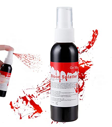 Go Ho Spray de maquillaje de sangre falsa de 2 onzas (60 ml), sangre falsa realista de Halloween para ropa, salpicadura de sangre para zombies, monstruos, vampiro, payaso, maquillaje, 1 pieza