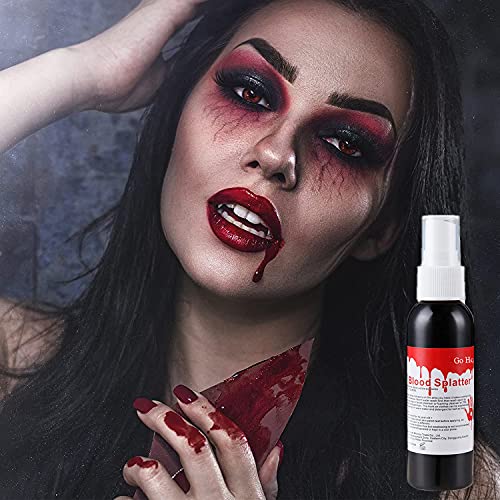 Go Ho Spray de maquillaje de sangre falsa de 2 onzas (60 ml), sangre falsa realista de Halloween para ropa, salpicadura de sangre para zombies, monstruos, vampiro, payaso, maquillaje, 1 pieza