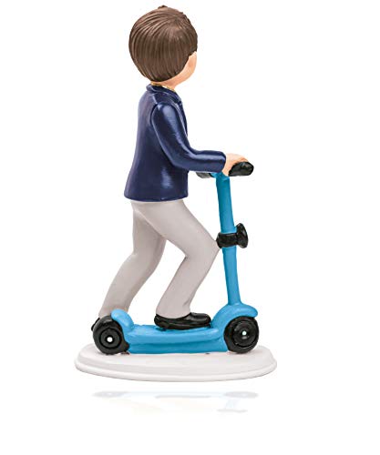 Godie - Figura niño comunión para tarta - Chico con patinete, Poliresina, chaqueta azul