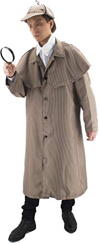 Gojoy shop- Disfraz de Sherlock Detective para Hombres y Mujeres Halloween Carnaval (Contiene Lupa, Gorro, Gabardina y Cuello, Talla Unica)