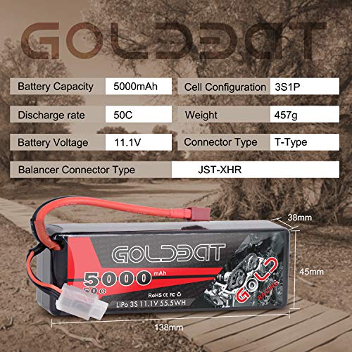 GOLDBAT 3s Lipo 5000mAh 11.1v 3S 50C Paquete de baterías LiPo con enchufe Deans para Wing RC Car Rock Crawler Avión Helicóptero Rc Car Truck RC Boat