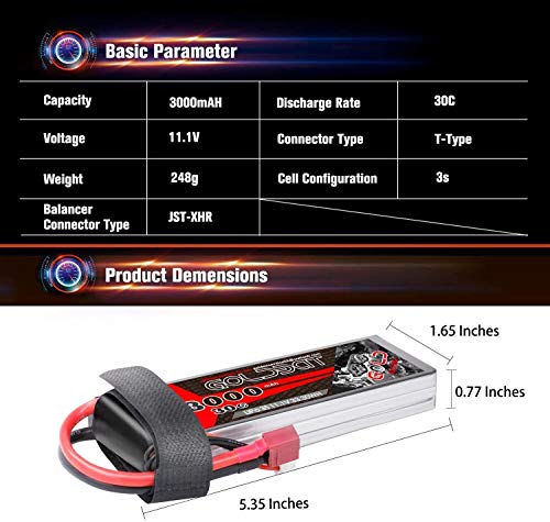 GOLDBAT RC Batería 3000 mAh 11,1 V 3S 30C LiPo Paquete de batería Estuche Blando con Conector Dean T para RC Coche Barco Camión Quadcopte Modelo de avión Edificio RC Hobby Accesorio (2 Paquetes)