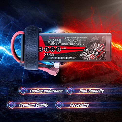 GOLDBAT RC Batería 3000 mAh 11,1 V 3S 30C LiPo Paquete de batería Estuche Blando con Conector Dean T para RC Coche Barco Camión Quadcopte Modelo de avión Edificio RC Hobby Accesorio (2 Paquetes)