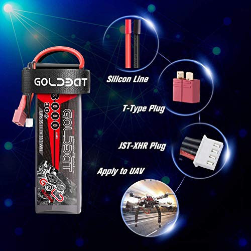 GOLDBAT RC Batería 3000 mAh 11,1 V 3S 30C LiPo Paquete de batería Estuche Blando con Conector Dean T para RC Coche Barco Camión Quadcopte Modelo de avión Edificio RC Hobby Accesorio (2 Paquetes)