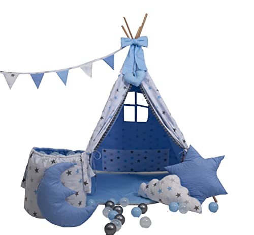 Golden Kids, Tipi - Tienda de campaña para niños con alfombra de suelo de algodón, juego indio, tipi con ventana, etc. Tipi con accesorios