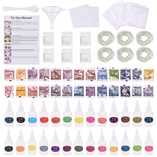 GOLDGE 26 Colores Tinte Ropa Kit para Bricolaje, Vibrantes Pinturas Textiles de Tela Tie Dye Kit para Niños y Adultos con 120 Bandas de Goma, 10 Pares de Guantes de Plástico, 5 Delantal, No Tóxicos