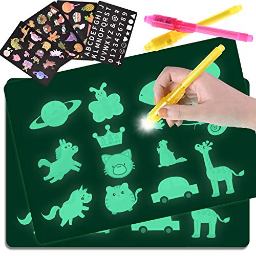 GOLDGE 2pcs Pizarra Infantil Mágica de Dibujo A4 y A5, con 4 Plantillas y 2 Bolígrafos Mágicos para Niños, Juego de Pintar Fomenta la Creatividad Regalos para Niños Cumpleaños y Navidad