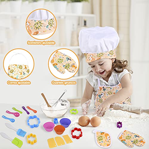 GOLDGE 32pcs Juego de Chef para Niños, Gorro y Delantal Cocinero Niño, Conjunto de Juego de rol de Chef, Juguete de Cocina para Niños con Juego de rol de Chef