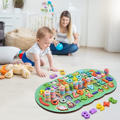 GOLDGE Juego Montessori Matemáticas, Juegos Educativos Puzzles de Madera con Juego de Pesca Magnética, Juguete Niño Aprender a Contar y Colores, Perfecto Regalo Infantil