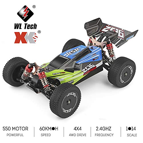 GoolRC Coche RC Wltoys XKS 144001 1/14 Coche de Carreras de Alta Velocidad 2200 mAh Batería 60 km / h 2,4 GHz RC Buggy 4WD Off-Road Drift Coche RTR 3 Batería (Verde & 2 Batería)