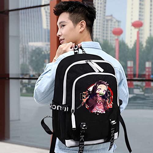 GOTH Perhk Mochila Anime Demon Slayer Mochila Nezuko Tanjiro Inosuke Mochila de viaje Bolsa de cosméticos Estuche de viaje Mochila para portátil, Divertida mochila negra, Taille unique