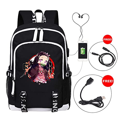 GOTH Perhk Mochila Anime Demon Slayer Mochila Nezuko Tanjiro Inosuke Mochila de viaje Bolsa de cosméticos Estuche de viaje Mochila para portátil, Divertida mochila negra, Taille unique