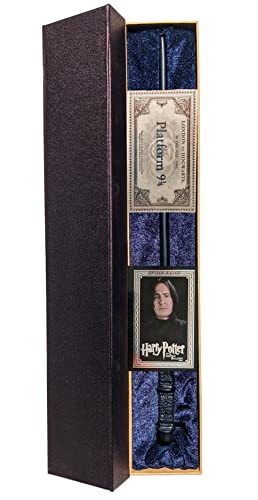 GPRODOTTI Varita mágica de Severus Piton Snape de colección con tarjeta y tarjeta para el tren 9 3/4 Gadget Harry Potter