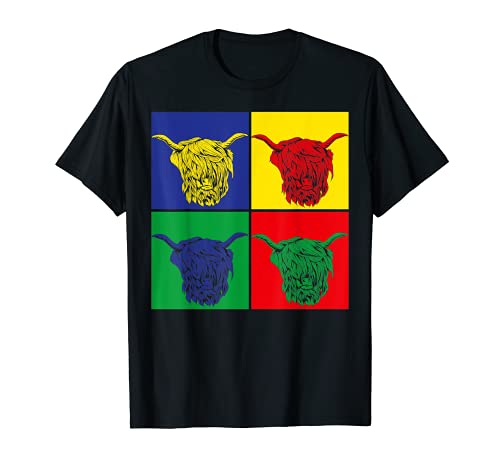 Granja Animal Pop Art Vaca De Las Tierras Altas Escocesa Camiseta